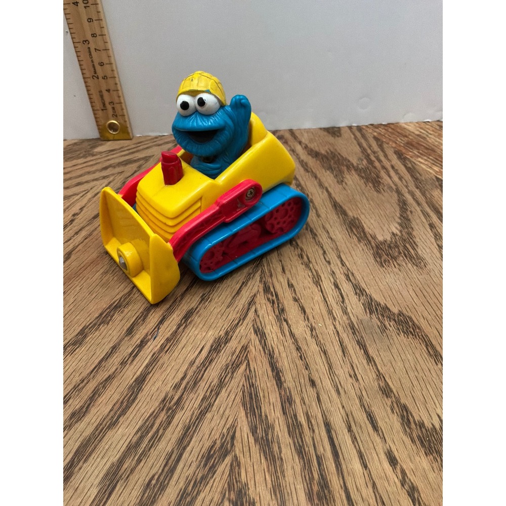 Vintage Unisex Sesame Street Cookie Monster Bulldozer Toy OS Yellow Blue